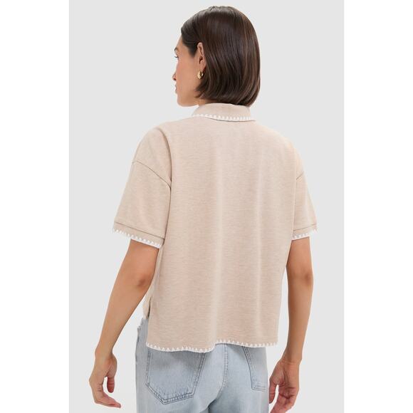 TUCKERNUCK Sandstone Pique Holmes Boyfriend Polo Size L NWT - Picture 2 of 7